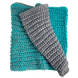 kennydoo Hat & Scarf Set I 2 Pieces I Women's Combi Beanie with Large Bobble and Loop I Cuddly Knitted, Blue / Petrol
