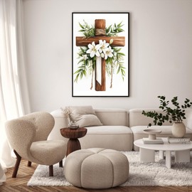 Framed Paint by Numbers Kit for Adults Beginner, Cross Easy Paint by Number Kits on Canvas Framed, Jesus DIY Acrylic Oil Painting by Numbers with Frame for Gift Home Decor 8 x 12 inch