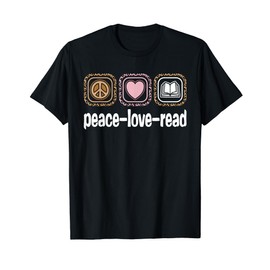 Peace Love Read Leopard Print Women Girls Kids Book Reading T-Shirt