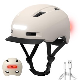 Shinmax Casco de Bicicleta para Hombres y Mujeres, Casco de Bicicleta con Luces LED Recargables USB Delanteras y Traseras, Casco de Bicicleta con Visera Ajustable y Extraíble para Viajeros Urbanos