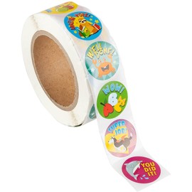1000 ct Teacher Reward Stickers for Kids Toddlers, Motivational Classroom Sticker Roll for School Student Encouragement, 8 Animals Designs, 1.5 in