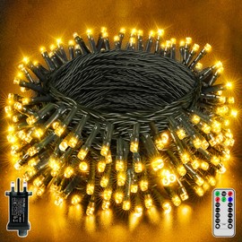 Hopexy Fairy Lights Outdoor, 12m 120 LEDs Waterproof Christmas Lights Plug in, Warm White String Lights Mains Powered/Remote/8 Modes/Timer/Indoor/Outside Lighting for Garden Party Decorations