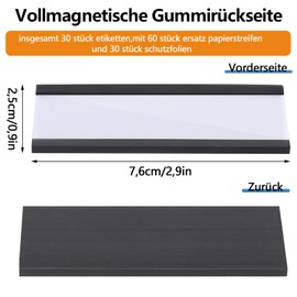 Magnetic Label Holder, Pack of 30 Writeable Magnets Labels, Label Carrier with Paper Inserts, 1 x 3 Inch Magnetic Labels for Office, Warehouse, Shelf, Cupboard