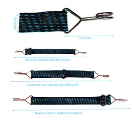 EZZLife Bungee Cords with Hooks, 4 Pack 79in/2m Adjustable Flat Elastic Luggage Bungee Straps for Camping Bicycle Car Van (Blue, 2M)