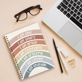 Tizzer I am Kind Smart Brave Positive Boho Rainbow Lined Hardcover College Ruled Spiral Notebook Journal for Work Notes Journaling 5.5×8.3 Inch,Inspirational Gifts for Women Teen Girls