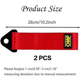 Tow Rope for Racing Car, Pack of 2 Nylon Trailers, Tow Ropes, Tow Loop, Pull Rope, High-Strength Racing Car, Universal for the Front Rear Bumper, Tow Hook (Red)