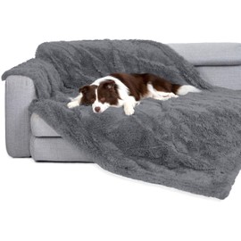 gogobunny Waterproof Dog Blanket for Large Dogs, Cats, Puppy, Reversible Faux Fur Pet Throw Blanket, Washable, Calming Furniture Protection for Sofa Bed (50x60 Inch (Pack of 1), Light Grey)