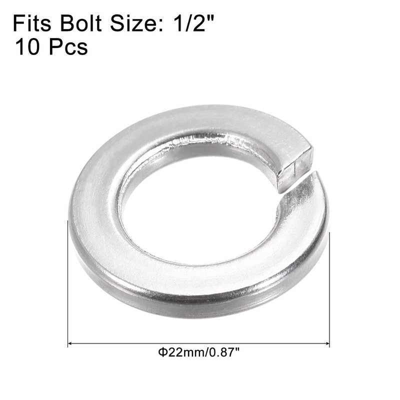 sourcing map Split Lock Washer, 1/2-Inch 304 Stainless Steel Spring