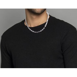 GAVU Cable Chain Hand-knotted Stone Bead Chain, Stainless Steel, Howlite