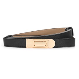 Women Skinny Leather Belt for Dress Jeans Adjustable Thin Waist Belt Solid Buckle