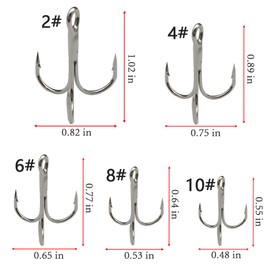 Drasry Fishing Treble Hooks Set for Saltwater Freshwater Size 1/0 to 16 High Carbon Steel Different Fish Hook 50pcs/Box (#2 to #10, Silver)