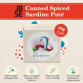 Canned Spiced Sardine Paté by Jose Gourmet, Wild Caught Portuguese Sardines, Canned Fish Paté, Omega 3, Fair Trade, 75g Can, Pack of 3