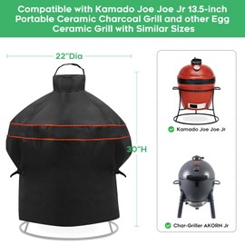 EZ-DONGTENG Heavy-Duty 600D BBQ Grill Cover fit for Kamado Joe Joe Jr 13.5-inch Portable Ceramic Charcoal Grill and Other Egg Ceramic Grill with Similar Sizes, 22" Dia x 30" H