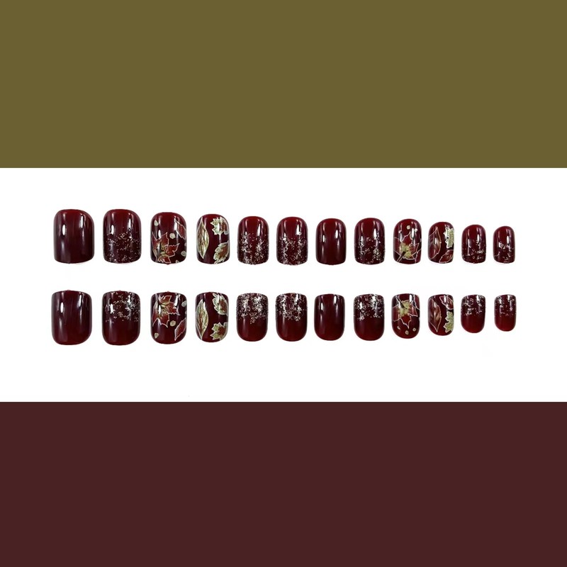 Fall Press on Nails Brown Fake Nails Red Yellow Maple