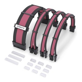 Sirlyr PSU Cable Extension,Customed Pre-Bend PC Power Supply Cable,1x 24 Pin ATX / 1x 8 (4+4) Pin EPS/Longer 2X 8 (6+2) Gold-Plated Pin Pcie,Nylon Sleeved Black Pink,4 Kits