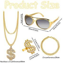 ZcrPrn 90s Fancy Dress Women,90s,4 Pcs 80s Fancy Dress Hippy Accessories with Dollar Sign Necklace for Rapper Women Men Party Supplies