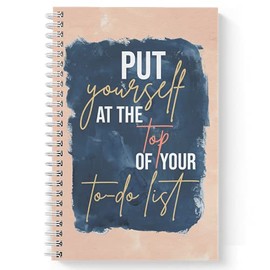 Softcover Top Of The List 5.5" x 8.5" Motivational Spiral Notebook/Journal, 120 Checklist Pages, Durable Gloss Laminated Cover, White Wire-o Spiral. Made in the USA
