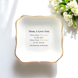 HatafaFurni Ceramic Trinket Tray for Mom Birthday Gifts - Ring Dish Holder for Mom from Daughter Son - I Love You MORE THAN The Stars in The Sky Jewelry Dish for Mother's day, Christmas, Wedding Gifts
