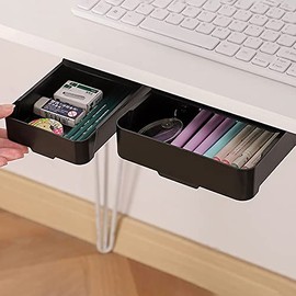 Paquete de 2 Cajones Debajo Escritorio Organizador, Negro, S + M