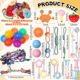 Syhood 60 Pcs Squeaky Dog Toys Bulk for Small Puppy Dog Stuffed Plush Dog Toys Rope Chew Toys Puppy Teething Toy Rope Cute Spiky Dog Chew Ball for Small Dog Pet Teething (Cute Style)