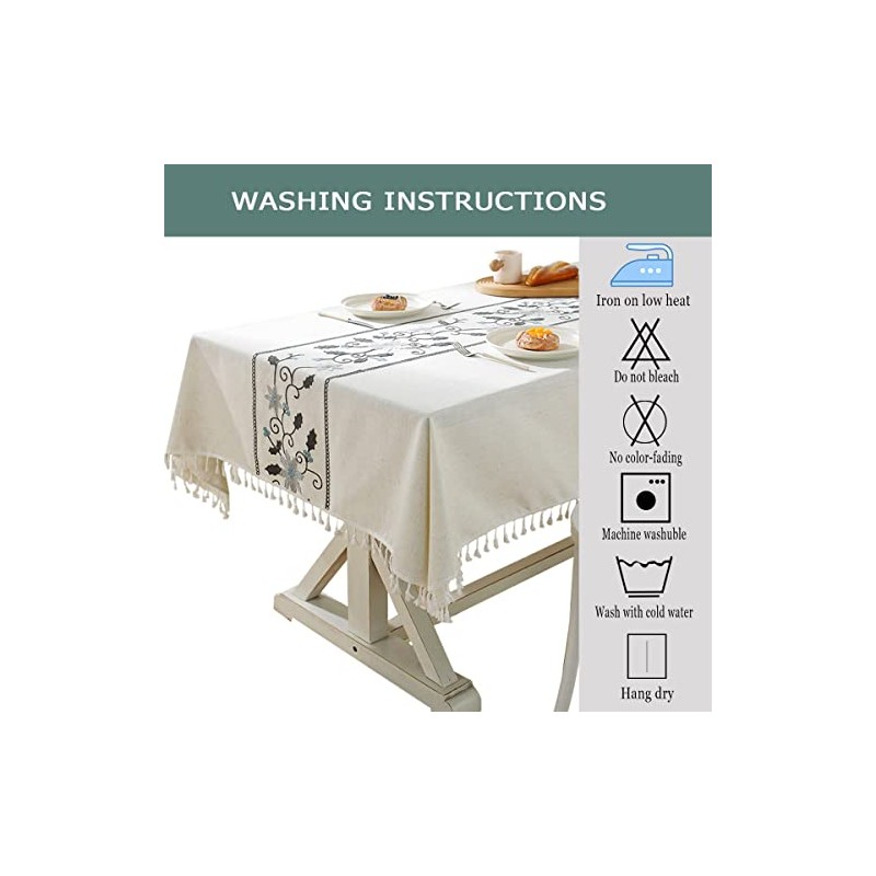Mantel rectangular impermeable con borlas, mantel de algodón de cáñamo