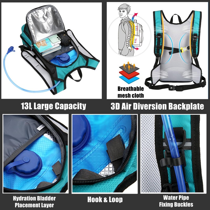 Fahrradrucksack 13L mit Trinkblase 2L MTB Rucksack Wasserdichter Laufrucksack Trinkrucksack