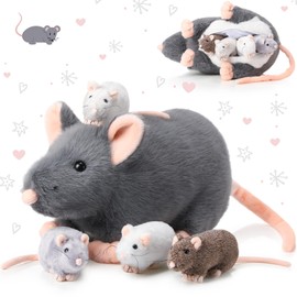 Arrowbash 5 Pcs Mouse Stuffed Animals Set 14'' Large Mommy Rat Plush with 4 Small Mouse Babies in Her Zippered Tummy Stuffed Rat Plush Toys for Girls Boys Birthday (Cute Style)