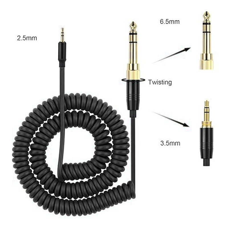 Coiled Headphone Cable Gold Plated Connector Replacement Headset Sound Cord