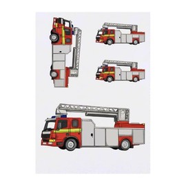 4 x 'Fire Truck' Temporary Tattoos - Water Resistant, Skin-Safe, Non-Toxic Transfers, Mixed Sizes (TO00074788)