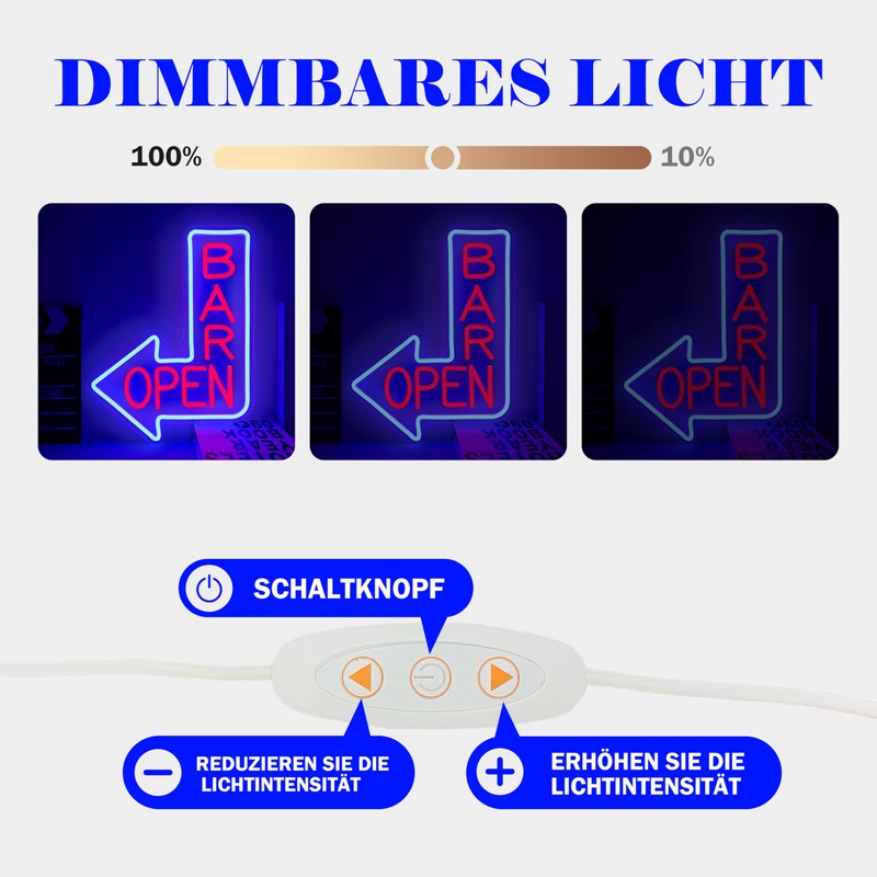 Bar Open Neon Sign Open LED Sign, Dimmable Neon Light