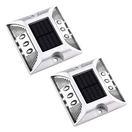 Aolyty Solar Driveway Dock Lights, IP68 Waterproof Solar Deck Lights Outdoor Warning Step Lights Reflective Road Marker for Sidewalk Stair Garden Pathway Walkway (2 Pack, White)