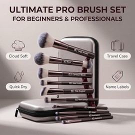 Juego de brochas de maquillaje profesional BS-MALL con estuche de viaje, 20 brochas de maquillaje sintéticas para base, conce aler, rubor, polvo y som