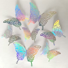3D Butterfly Wall Decor,24PCS Removable Hollow Butterfly Wall Stickers,Shiny Silver Butterfly Wall Decals for Home Kids Room Living Room Bedroom and Wedding Party Wall Decorations (D)