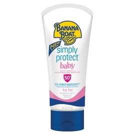 Banana Boat Simply Protect Mineral-Based Sunscreen Lotion for Baby, SPF 50+, Tear Free, 25% Fewer Ingredients*, 6 Ounces
