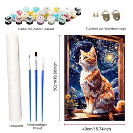 FLAJZ Paint by Numbers Adults, DIY Hand-Painted Oil Painting Set for Beginners and Adults, Acrylic Paint, Cat Children's Painting, Creative Home Decoration, Gift, Christmas