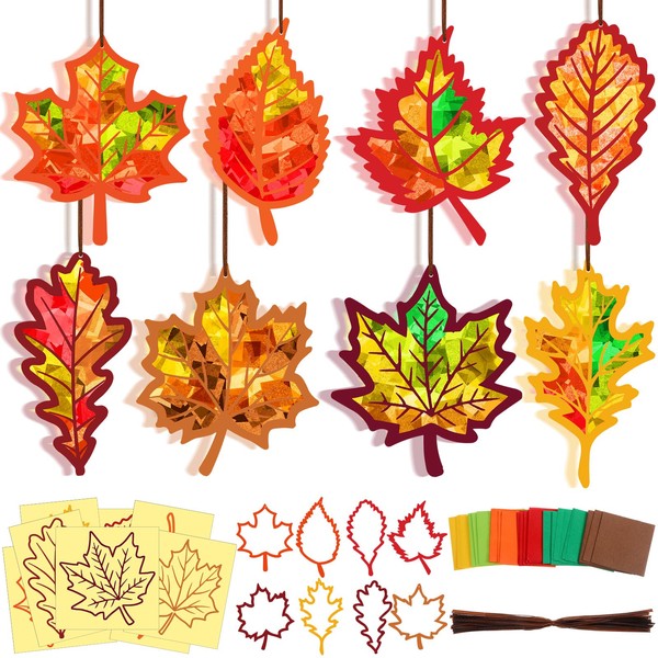 Motipuns 32 Sets Maple Leaf Suncatchers Craft Kits DIY Fall