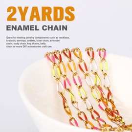 2 Yard Colorful Chains for Jewelry Making, 18K Gold Plated Stainless Steel Enamel Curb Chain Roll Bulk for DIY Jewelry Making