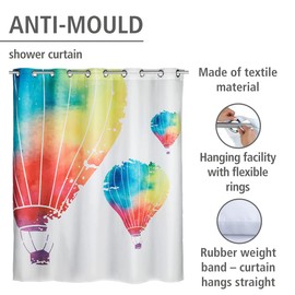 Wenko Anti-Mould Shower Curtain, Textile Curtain with Anti-Mould Effect, Large Integrated Rings for Attaching to the Shower Rod, Washable, Water-Resistant