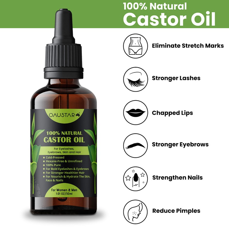 Castor Oil-Cold Pressed, For Hair Growth, Bold Eyelashes & Eyebrows,