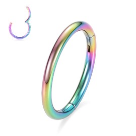 AROWRO G23 Titanium Hinged Nose Rings Hoop 20G 18G 16G 14G 12G 10G Seamless Piercing Rings for Nose Septum Cartilage Helix Tragus Conch Rook Daith Lobe Diameter 6 mm to 14 mm, Titanium