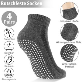 Newofview 4 Pairs of Stopper Socks for Men and Women, Yoga Socks, Non-Slip Socks, Grip Socks for Ballet, Pilates, Hospital, Fitness, Black and dark grey