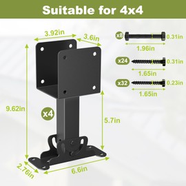 FMhotu 4x4 Heavy Duty Roof Riser Brackets Kit,Adjustable Angle Pergola Brackets,Black Metal Roof Riser Beam Bracket for Roof Pergola Gazebo Patio(4 Pack)