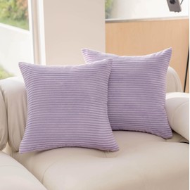 Demetex Cushion Covers for Cushions 45cm x 45cm Square Corduroy Pillow Covers Purple Cushion Cases for Valentine's Day Living Room Chair Floor, 45x45 cm, Set of 2, Lavender