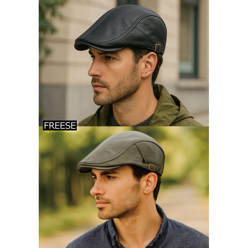 FREESE Men's Hunting Hat, Newsboy Cap, Classic Leather-Look, UV Cut,