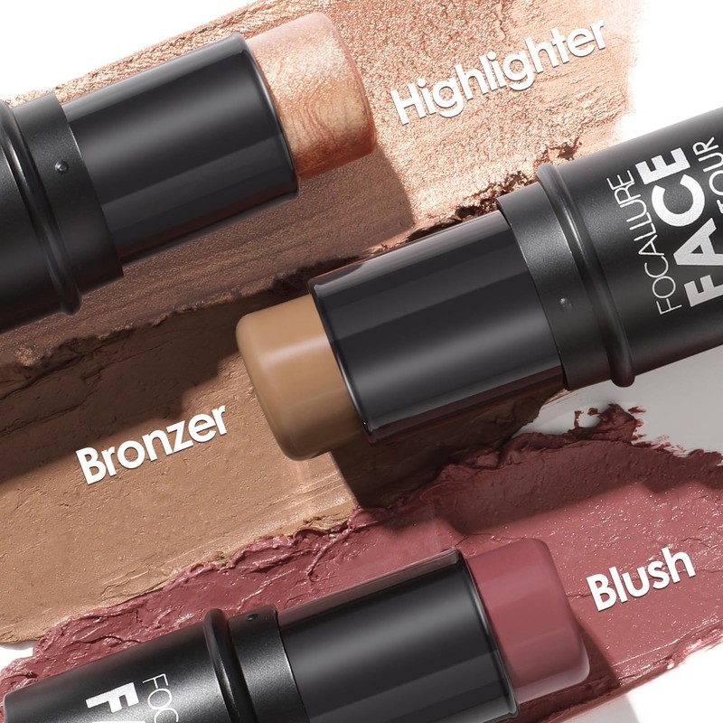 FOCALLURE 3PCS Cream Contour Stick - Highlighter Bronzer Blush Set