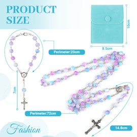 YnewL Pack of 2 Purple Blue Rosary Catholic, Rosary Bracelets and Necklace Foundation Gifts Girls, Faux Pearl Rosary Chain with Velvet Gift Bag, Christening Communion Wedding/Party