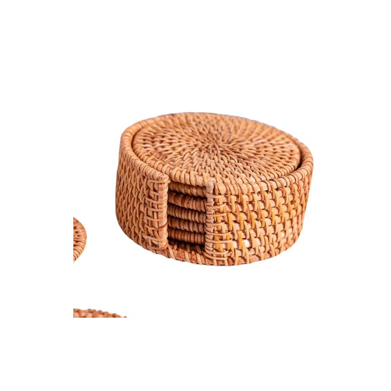 ROSSRORE Handwoven Natural Coasters Set - Boho Seashell & Rattan