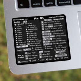 SYNERLOGIC (3-Pack) Mac OS Reference Keyboard Shortcut Sticker - Black, Laminated Vinyl, No-Residue Adhesive (for Intel-CPU MacBook Air/Pro, iMac, Mac mini, Pro)