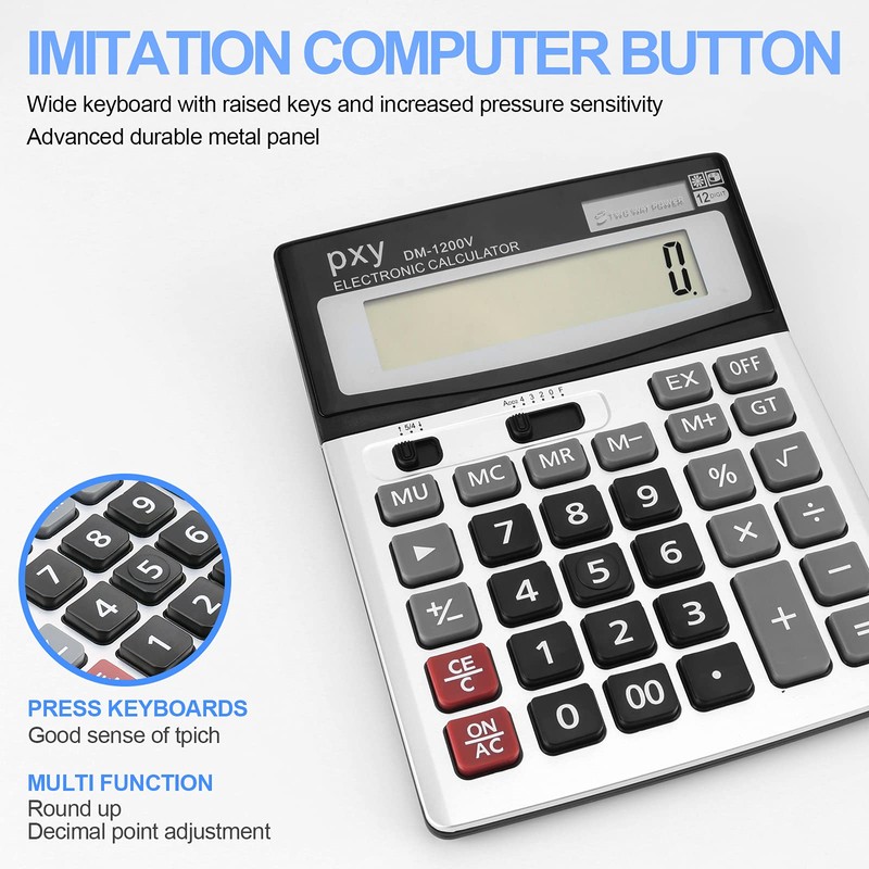 Desk Calculator 12 Digit Extra Large LCD Display, Touch Comfortable