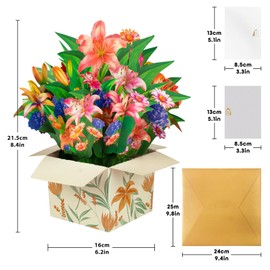 GREETING ART Pop-Up Blumen Karte – Blume mit Lilien,3D Hochzeitskarte mit Lilien & Gänseblümchen, 3D Geschenkkarte zum Geburtstag, als Gutschein oder zur Genesung, Blumen Grußkarte